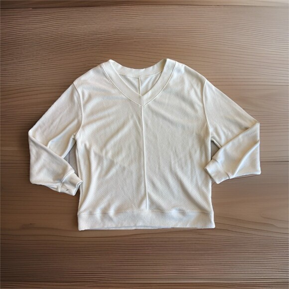 P.TULA Sweaters - P.TULA Women's M Ribbed Knit V-Neck Pullover Sweater Ivory Long Sleeve